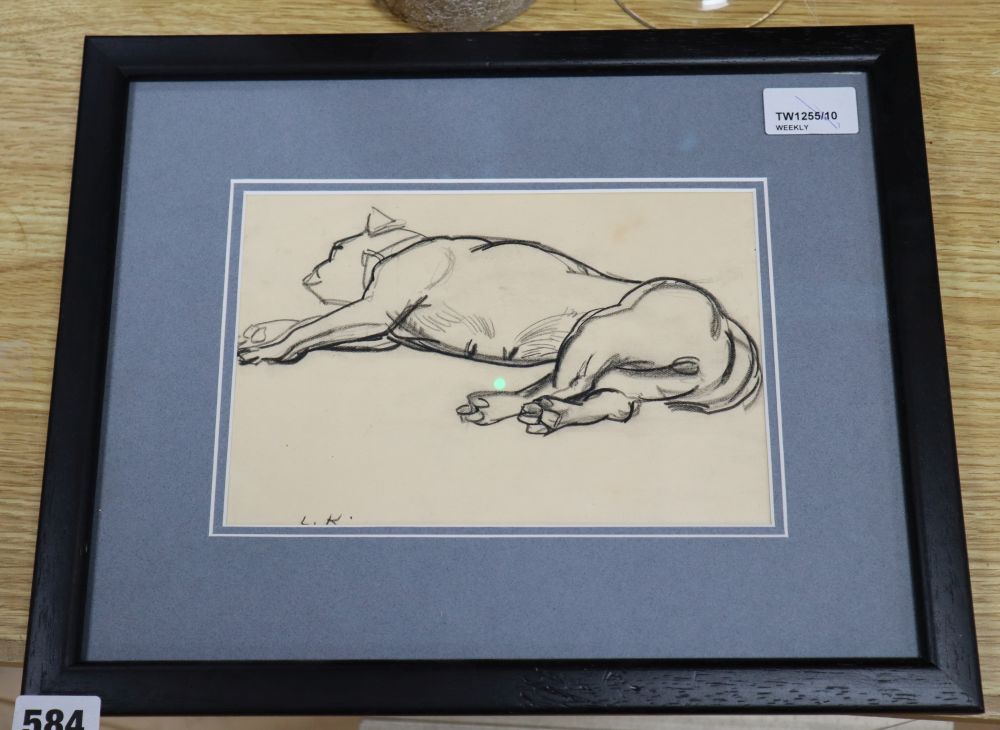 Dame Laura Knight DBE, RA, RWS (1877-1970), Study of a sleeping dog, initialled, charcoal, 14cm x 21cm